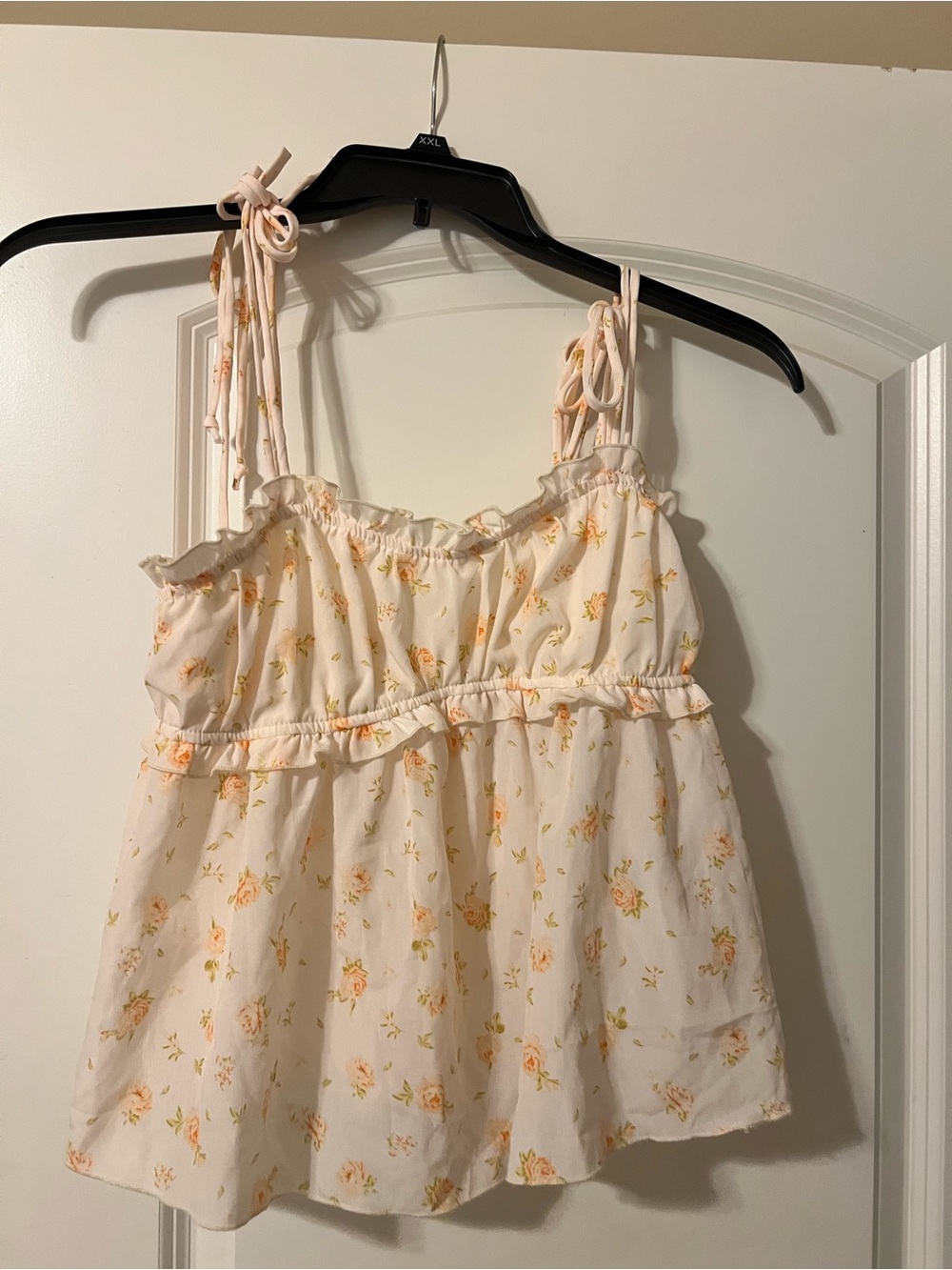 Light Cream Floral Tie-Shoulder Babydoll Tank Top
